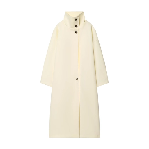 Abrigo de Lana Largo Casual para Mujer Cuello Alto Color Sólido Abotonadura Sencilla Gabardina Blanco Crema Ropa de Invierno