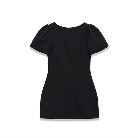 Damen Casual Rundhals Puffärmel Slim Fit Mini Kleid Polyester Einfarbig Bodycon Kleid Mit Rückseitigem Reißverschluss Elegant