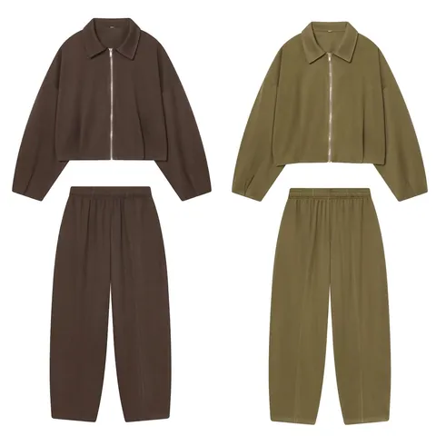 Dames Casual Jas Met Ritssluiting En Broek Met Hoge Taille Outfits Streetwear Effen Kleur Polyester Lange Mouw Top En Broek
