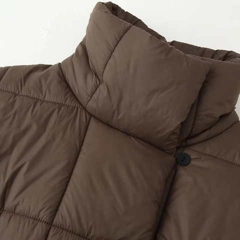 Damen Kurz Steppjacke Stehkragen Gesteppt Baumwolle Wattiert Mantel Mit Taille Kordelzug Casual Warm Outerwear Braun Jacke