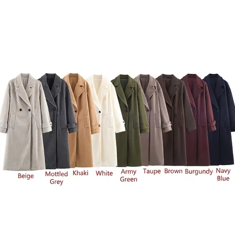 Vrouwen Winter Lange Wollen Jas Double Breasted Revers Effen Overjas Casual Professionele Forens Stijl Jas Voor Dames
