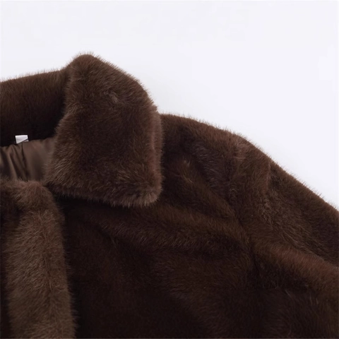 Women Casual Faux Fur Jacket Western Street Style Lapel Long Sleeve Single Breasted Loose Polyester Warm Coat Solid Color Outwear