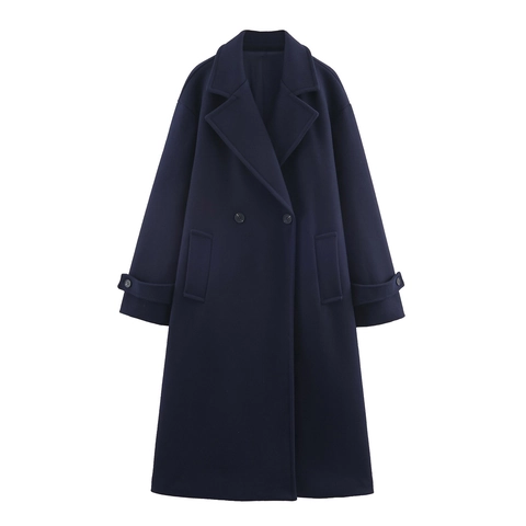 Vrouwen Winter Lange Wollen Jas Double Breasted Revers Effen Overjas Casual Professionele Forens Stijl Jas Voor Dames