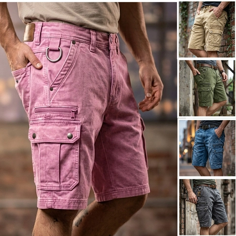 Men's Casual Denim Cargo Shorts Multi Pocket Washed Cotton Loose Fit Streetwear Vintage Summer Outdoor Shorts