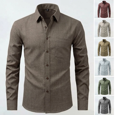 Herren Casual Langarm Hemd Einfarbig Reverskragen Brusttasche Polyester Reguläre Passform Urban Fashion Top