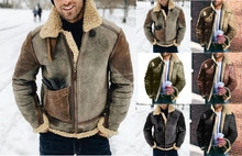 Herren Wildlederimitat Lammfell Jacke Vintage Verdickt Reißverschluss Bombermantel Winter Warm Vlies Gefüttert Top