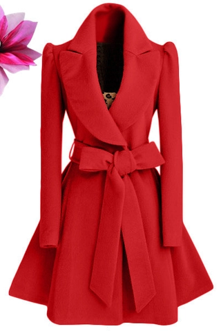 Women Mid-Long Woolen Coat Elegant Slim Fit Lapel Windbreaker With Bow Belt Autumn Winter Warm Outwear Overcoat For Ladies