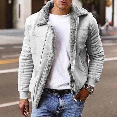 Herren Vintage Wildleder Kunstlammfell Jacke Dick Warm Winter Fliegerjacke Mit Revers Reißverschluss Casual Outerwear Für Männer