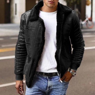 Herren Vintage Wildleder Kunstlammfell Jacke Dick Warm Winter Fliegerjacke Mit Revers Reißverschluss Casual Outerwear Für Männer