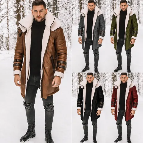 Heren Winter Faux Shearling Jas Verdikt Suèdejacks Met Kunstbont Voering Halflange Warme Parka Patchwork Overkleding Top