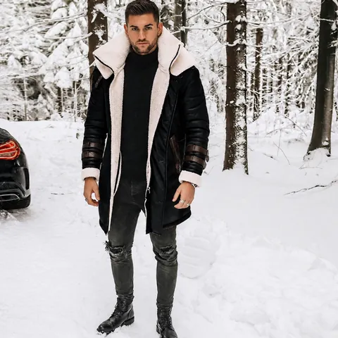 Heren Winter Faux Shearling Jas Verdikt Suèdejacks Met Kunstbont Voering Halflange Warme Parka Patchwork Overkleding Top