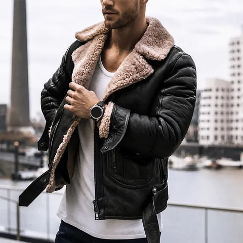Heren Verdikte Imitatiesuède Aviator Jas Met Kunstbont Voering Winter Warm Revers Patchwork Mantel Top
