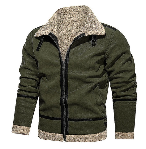 Chaqueta de Antinte Sintético con Solapa Vintage para Hombre Forrada de Borreguito Invierno Cálido Abrigo Grueso de Forro Polar con Cremallera y Bolsillos Múltiples