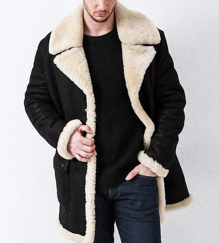 Men's Winter Suede Faux Fur Overcoat Thick Warm Mid-Length Jacket With Lapel Collar Single-Breasted Outerwear Solid Color Coat