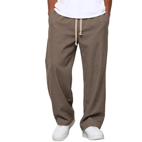 Pantaloni Casual Uomo Traspiranti Vita Elastica con Coulisse Gamba Dritta Vestibilità Larga Stile Euro Estate Tinta Unita