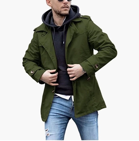 Trench Extra Lungo da Uomo Slim Fit Business Casual Revers Antivento Con Spalline Monopetto Giacca Primavera Autunno