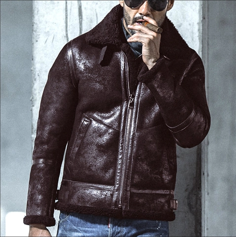 Chaqueta de Invierno para Hombre de Ante Grueso Forrada de Forro Polar Vintage Solapa Manga Larga Cremallera Completa Bomber Ropa Exterior Abrigo Casual