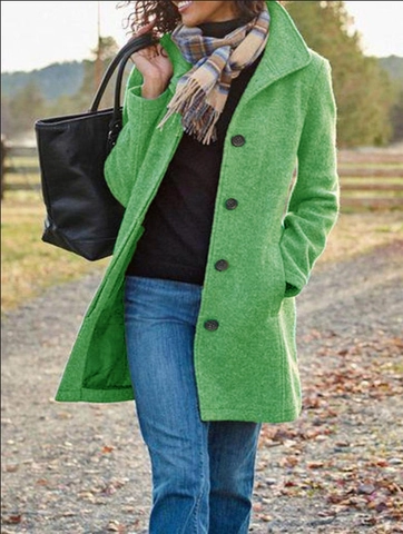 Women's Elegant Woolen Look Long Coat Single Breasted Lapel Slim Fit Outerwear Cardigan Jacket For Autumn Winter Office Daily