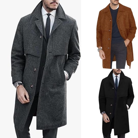 Heren Wollen Mix Mantel Middellange Single Breasted Verdikt Herfst Winter Warm Pak Kraag Peacoat Jas Casual Outerwear