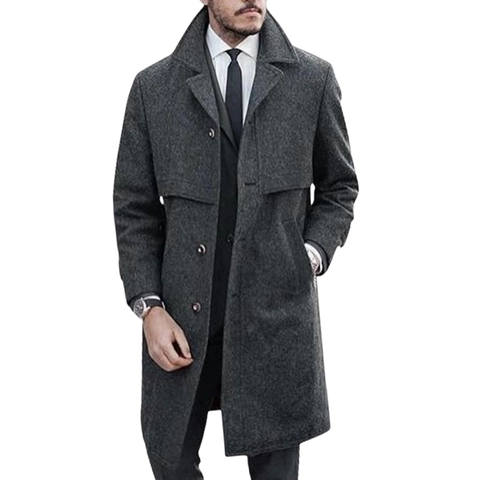 Heren Wollen Mix Mantel Middellange Single Breasted Verdikt Herfst Winter Warm Pak Kraag Peacoat Jas Casual Outerwear