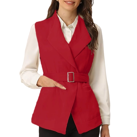 Damen Anzug Weste Ärmellos Revers Weste Mit Gürtel Business Office Casual Commuter Einfarbig Fashion Outerwear Top