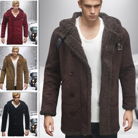 Cappotto da Uomo in Pelle Scamosciata Invernale Foderato in Pelliccia Sintetica Giacca con Cappuccio Calda Casual Tinta Unita Parka da Uomo