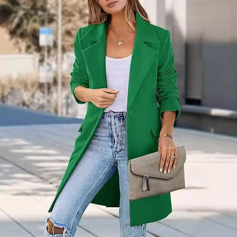 Dames Casual Halflang Wollen Jas Effen Kleur Reverskraag Lange Mouwen Eén Knoop Blazer Outerwear Jassen Grote Maten