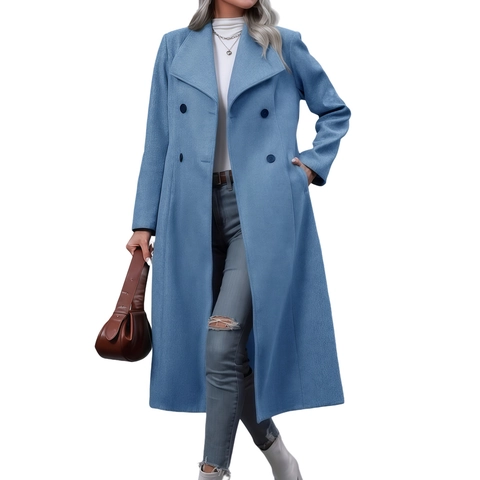 Dames Elegante Double Breasted Wollen Jas Extra Lange Mouw Effen Kleur Pak Kraag Trenchcoat Winter Warme Mode Bovenkleding