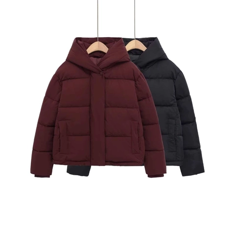 Dames Winter Casual Gewatteerde Jas met Capuchon Effen Kleur Warme Verdikte Katoenen Gewatteerde Jas Rits Lange Mouwen Bovenkleding