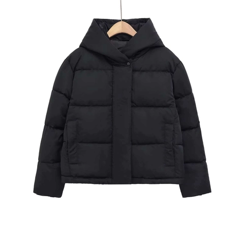 Dames Winter Casual Gewatteerde Jas met Capuchon Effen Kleur Warme Verdikte Katoenen Gewatteerde Jas Rits Lange Mouwen Bovenkleding