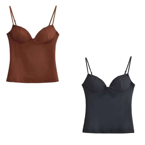 Canottiera Sexy in Satin da Donna Con Imbottitura Reggiseno Integrata Spalline Regolabili Scollo a V Canotta Elegante