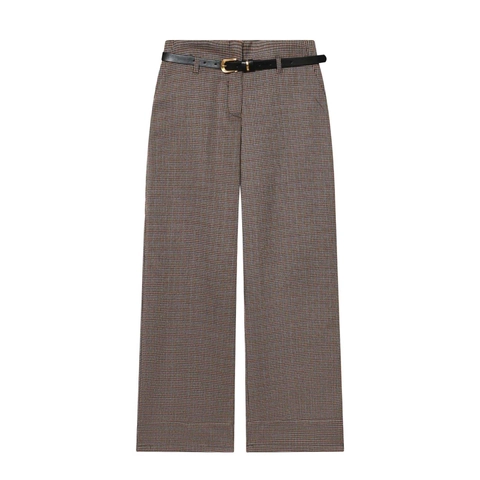 Vintage Hahnentritt Weite Hosen Für Damen Hohe Taille Gerade Hosen Mit Gürtel Herbst Winter Mode Pendeln Tragen