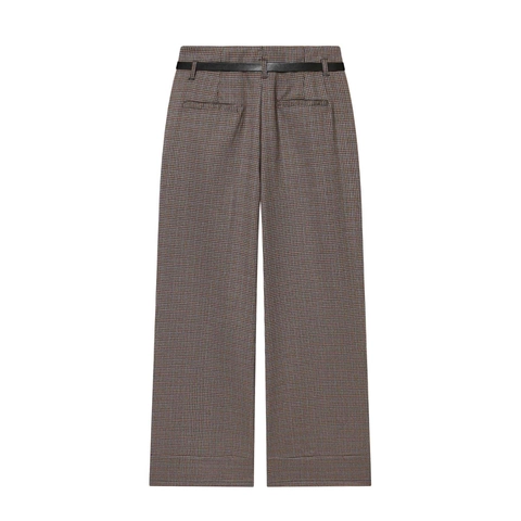 Vintage Hahnentritt Weite Hosen Für Damen Hohe Taille Gerade Hosen Mit Gürtel Herbst Winter Mode Pendeln Tragen