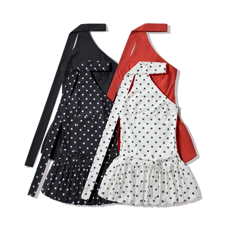 Damen Neckholder Polka Dot Minikleid Sexy Rückenfrei Asymmetrische Schulter Sommer Partykleid Mit Bindegürtel