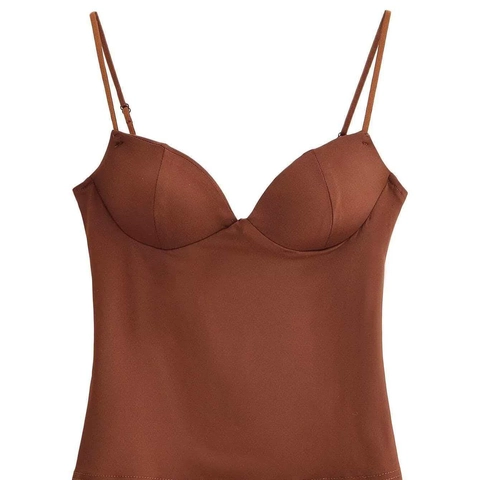 Canottiera Sexy in Satin da Donna Con Imbottitura Reggiseno Integrata Spalline Regolabili Scollo a V Canotta Elegante