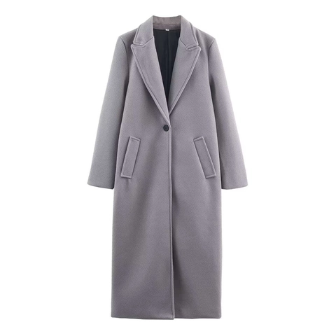 Damen Winter Langer Wollmantel Elegant Reverskragen Einreiher Tasche Langer Trenchcoat Formelle Büro Dame Jacke Oberbekleidung