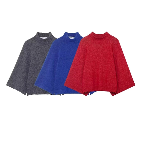 Suéter de Punto Elegante para Mujer con Cuello Perkins y Manga Campana Jersey de Poliéster Longitud Media Ajuste Relajado para Otoño Invierno