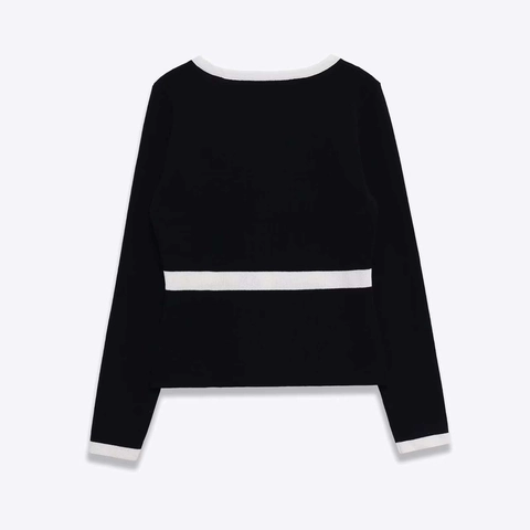 Dames Elegant Gebreid Vest Trui Contrastkleur V-hals Lange Mouw Losse Pasvorm Knoppen Casual Bovenkleding Kantoor