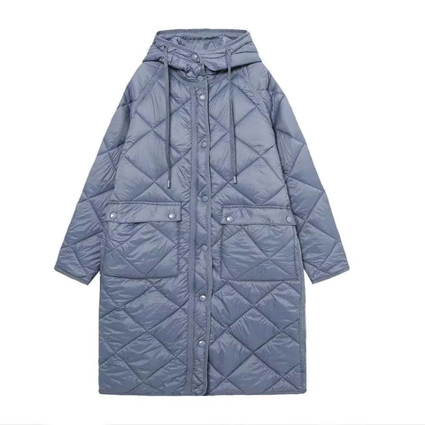 Abrigo Acolchado Casual para Mujer Con Capucha Patrón de Diamante Manga Larga Botones de Presión Chaqueta Puffer Elegante Color Sólido Invierno