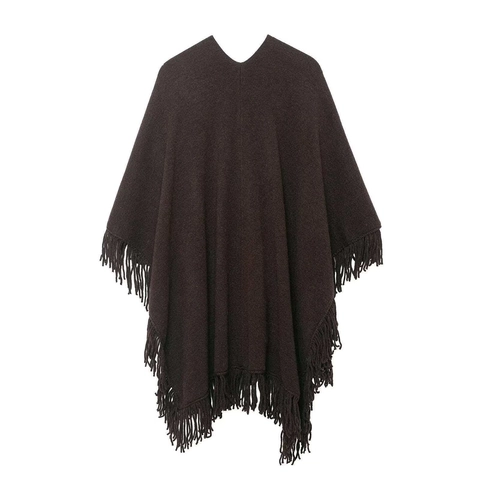 Women Elegant V Neck Tassel Poncho Knitwear Oversized Fringe Cape Autumn Winter Warm Pullover Solid Color Outerwear