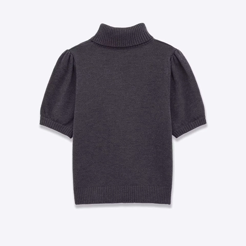Dames Casual Elegant Hoge Nek Korte Mouw Breigoed Pofmouwen Geribbelde Effen Kleur Slim Fit Pullover Top