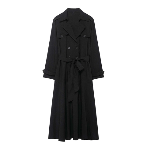 Women's Classic Double Breasted Long Trench Coat Elegant Belted Slim Fit Windbreaker Solid Color Lapel Outwear Jacket