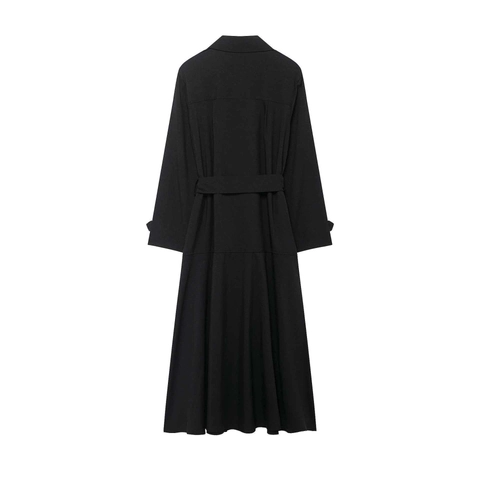 Women's Classic Double Breasted Long Trench Coat Elegant Belted Slim Fit Windbreaker Solid Color Lapel Outwear Jacket