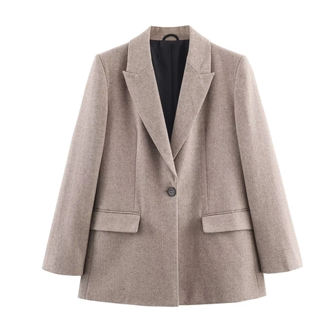Women Elegant Herringbone Blazer Jacket Long Sleeve Lapel Single Breasted Office Lady Commuter Casual Suit With Flap Pockets