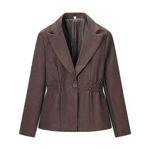 Women Fashion Solid Color Waist Cinching Blazer Jacket Elegant Ruched Slim Fit Long Sleeve Commuter Office Wear Polyester Suit