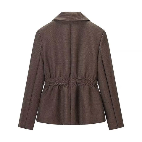 Women Fashion Solid Color Waist Cinching Blazer Jacket Elegant Ruched Slim Fit Long Sleeve Commuter Office Wear Polyester Suit