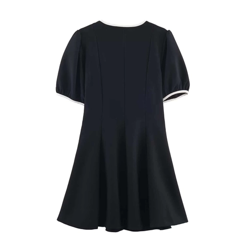 Dames V Hals Mini Jurk Met Pofmouw Contrast Strik A Lijn Korte Jurk Elegante Zomer Feestjurk Voor Dames