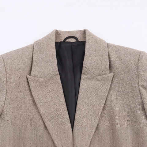 Women Elegant Herringbone Blazer Jacket Long Sleeve Lapel Single Breasted Office Lady Commuter Casual Suit With Flap Pockets