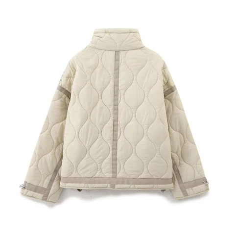 Piumino Trapuntato da Donna Collo Alto Fettuccia a Contrasto Casual Comoda Soprabito Invernale per Donna Bianco Latte