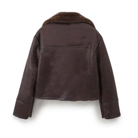 Damen Retro Lammfellimitat Moto Jacke Winter Warm Dick Fleece Gefüttert Doppelseitig Kurz Biker Mantel Mit Reißverschluss
